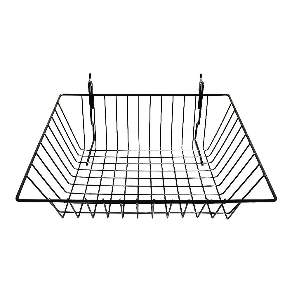 MH GLOBAL Set of 6 Pieces 15 in x 12 in x 5 in Black Metal Wire Slatwall Gridwall Pegboard Shallow Front Sloping Basket