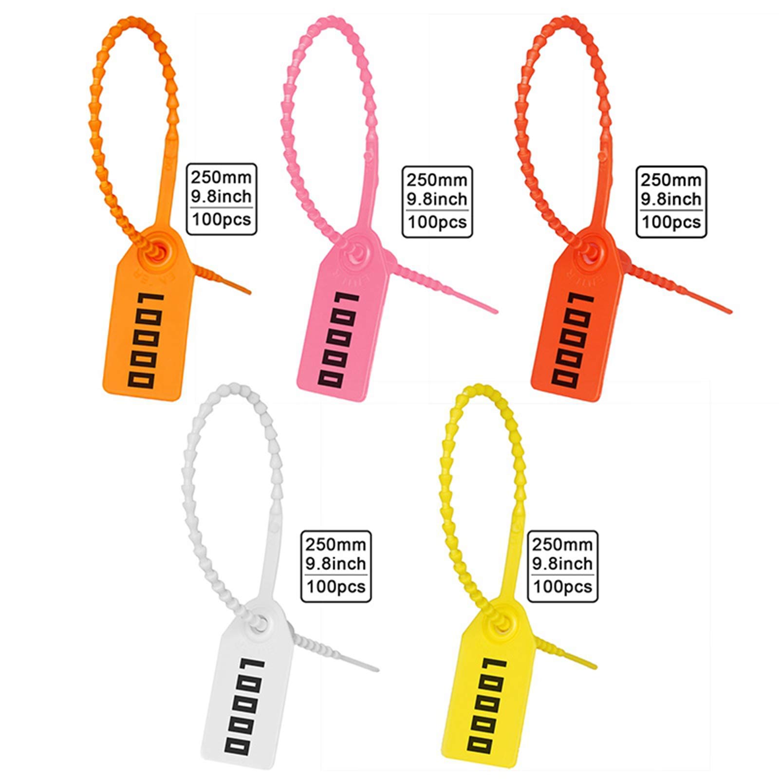 Plastikowe znaczniki, 100 szt. Plastikowych numerowanych plomb sabotażowych do odzieży Torba na buty Multicolor 250mm(Yellow)