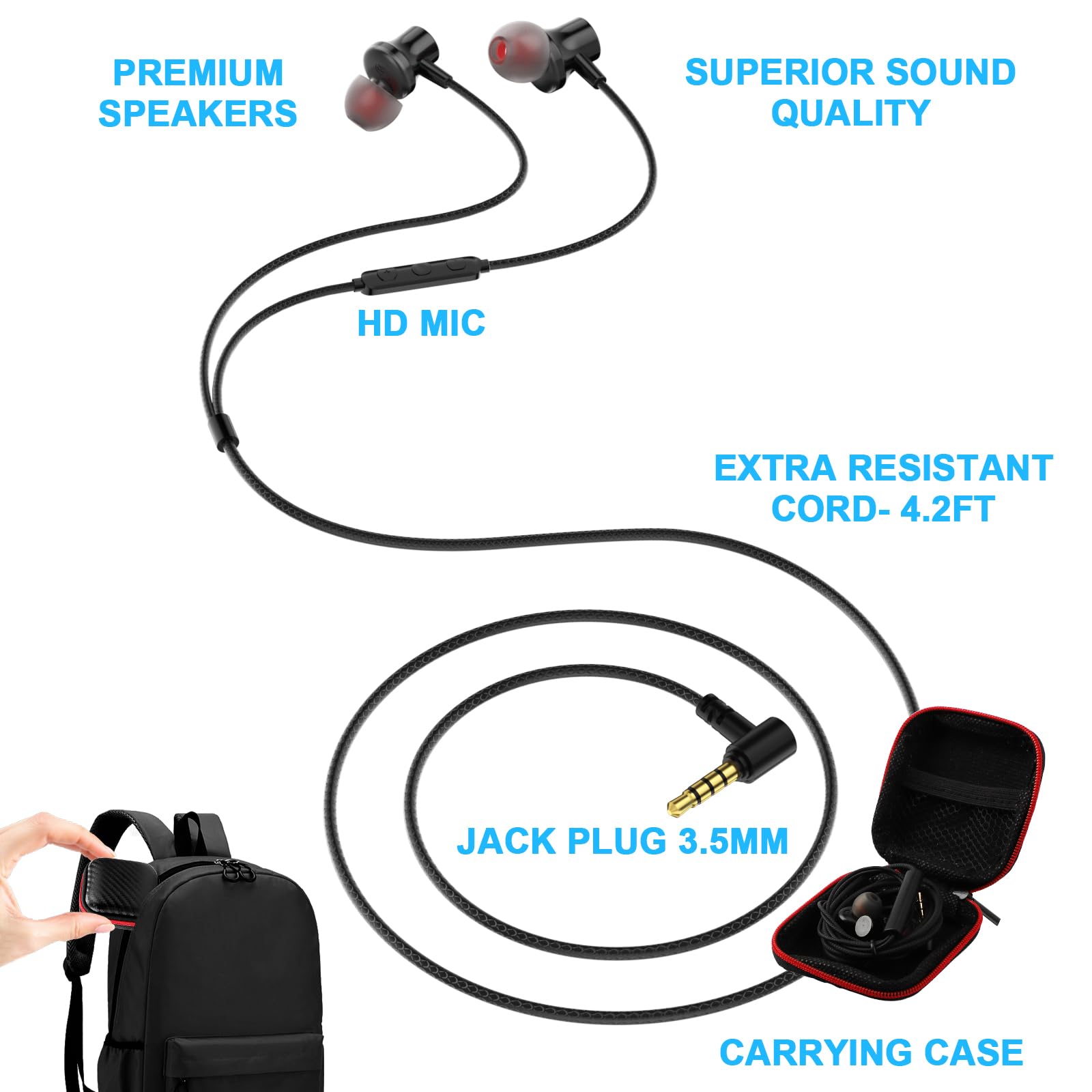 Jelanry Écouteurs filaires de 3,5 mm avec suppression du bruit avec micro, audio intra-auriculaire magnétique coudé - Jack 3,5 mm - HiFi stéréo - Contrôle du volume des appels clairs - Pour Kindle