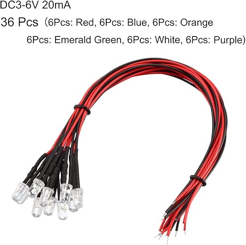 Miniatura 2 de uxcell 36pcs Color Mixto 0.197 in LED precableado luz DC3-6V 7.9 in pre cableado LED