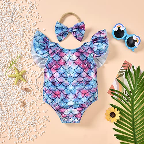 Image of Toddler Girl Baby Ruffles Mermaid Fish Scale Swimsuit One Piece Swimwear Bathing Sunsuit