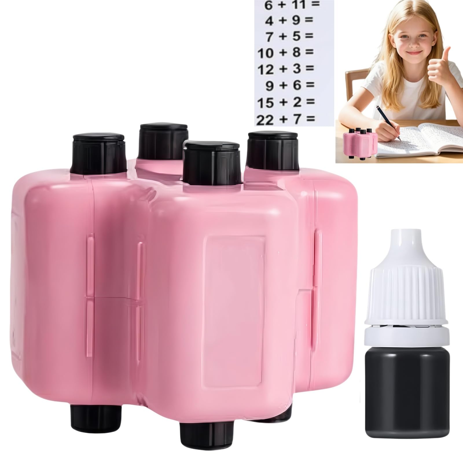 4 in 1 Math Roller Stamp Set,Math Roller Stamp Practice Tool,Addition Subtraction Multiplication Division Practice Tool,Reusable Roller Digital Teaching Stamp,for Preschool&Elementary Learning #Pink