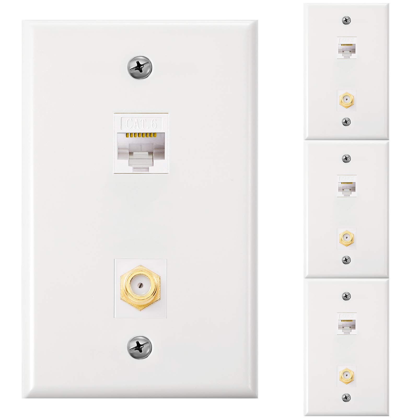 Placa de pared Ethernet con toma coaxial TV chapada en oro Cat6 coaxial blanco kit de 4