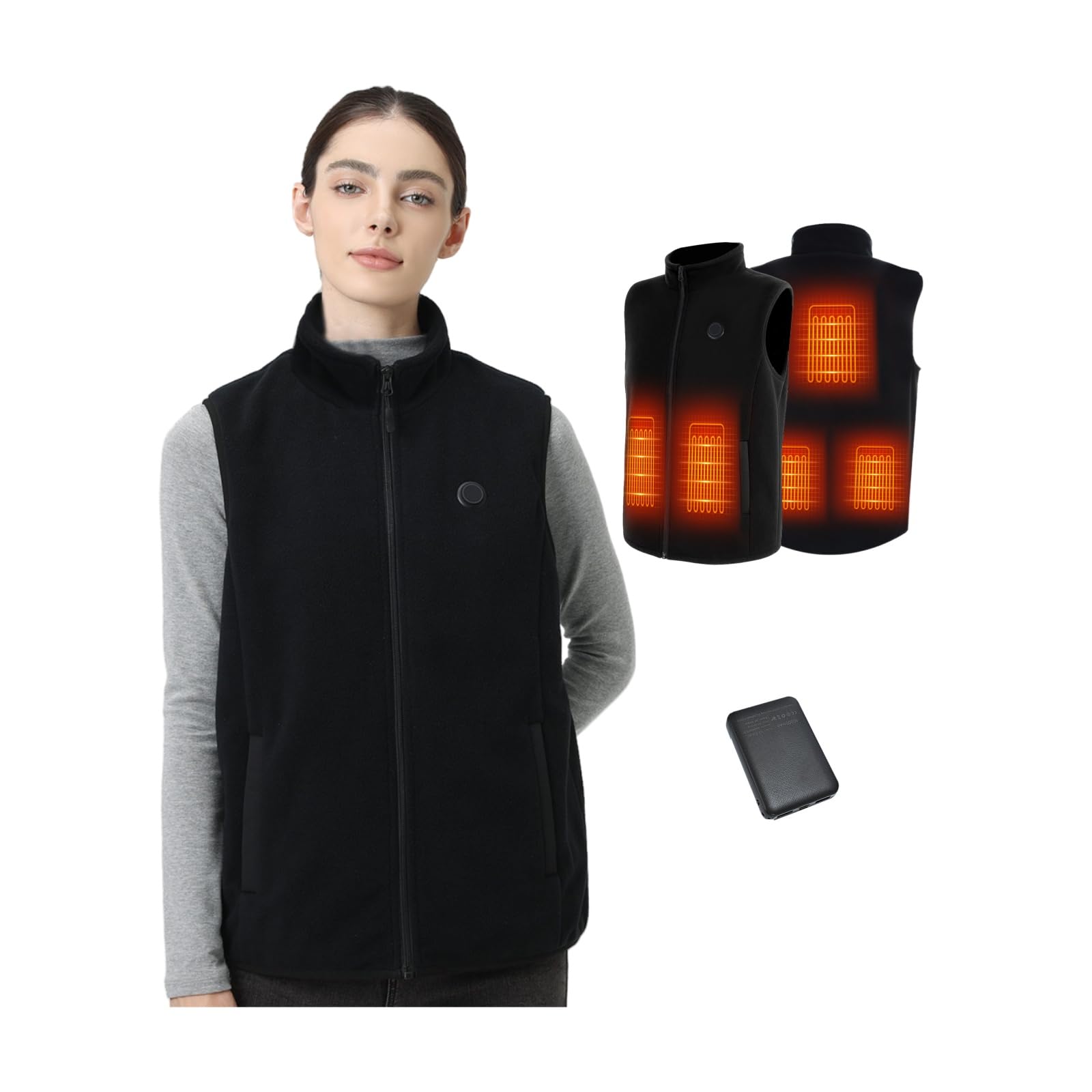 Chaleco Calefactable Mujer: 3 Temperatura Ajustable con 5 Zonas Calefactables, Chaleco Térmico Mujer Equipado con Batería USB de 10000 mAh, Ideal para Acampar Actividades al Aire Libre