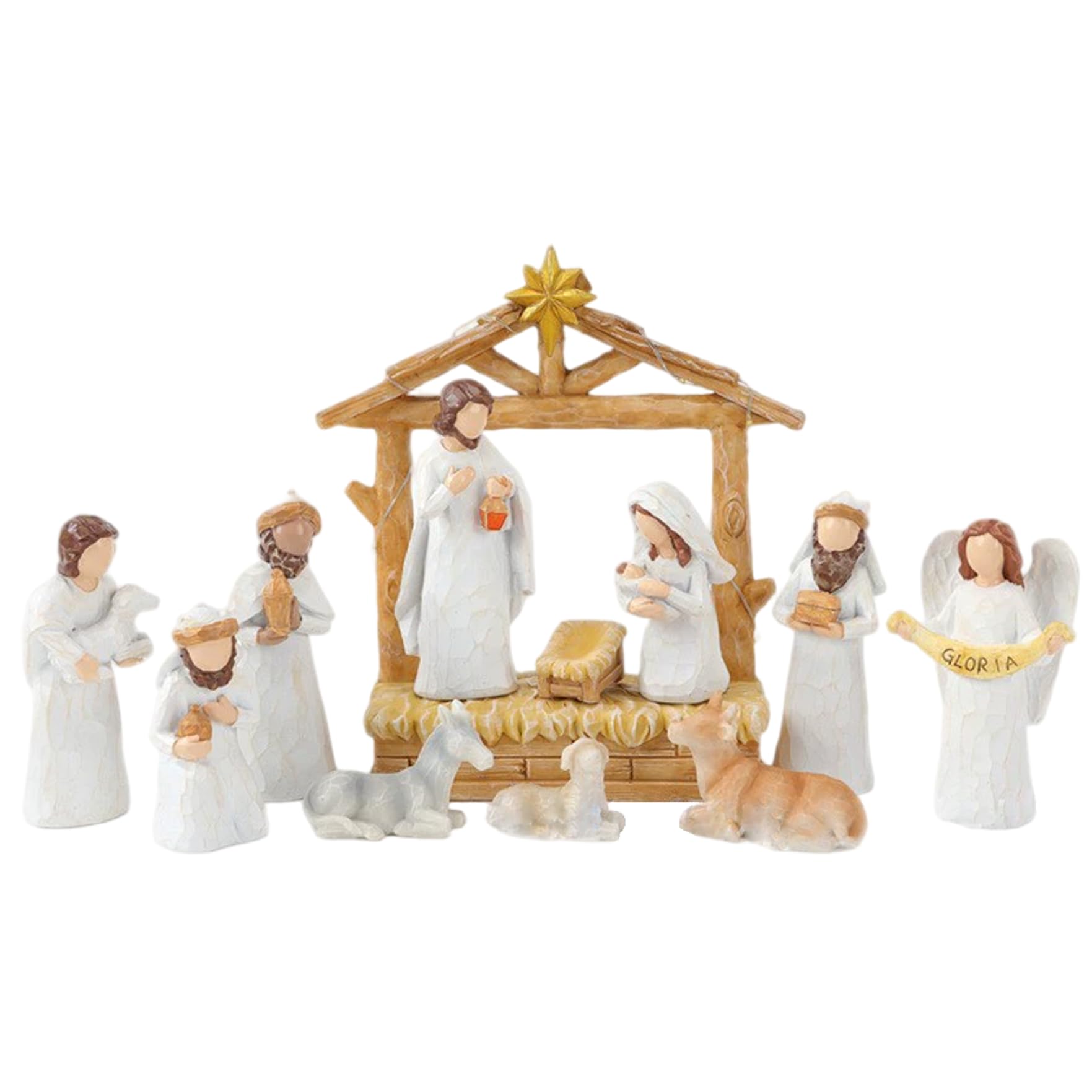 Blanco Home Conjuntos y Figuras de Nacimiento Juego de 12 Belén de Resina con Luces navideñas para decoración navideña para niños y Familias..
