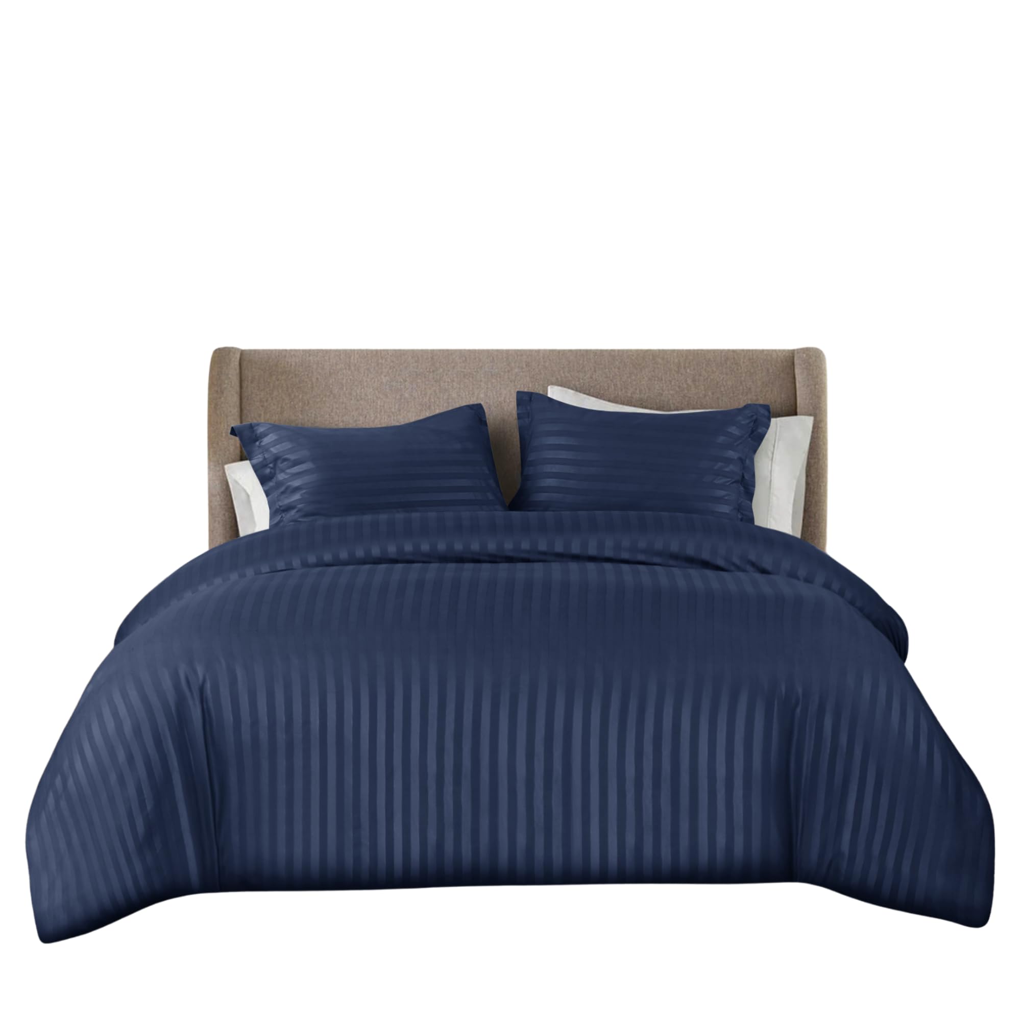 Housse de couette à rayures bleu marine Super King en tissu microfibre de qualité supérieure