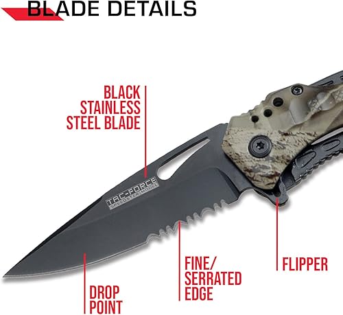 Miniatura 3 de Tac Force Serie TF-705, cuchillo plegable táctico, apertura asistida, hoja semidentada, 4-1/2 pulgadas cerrado