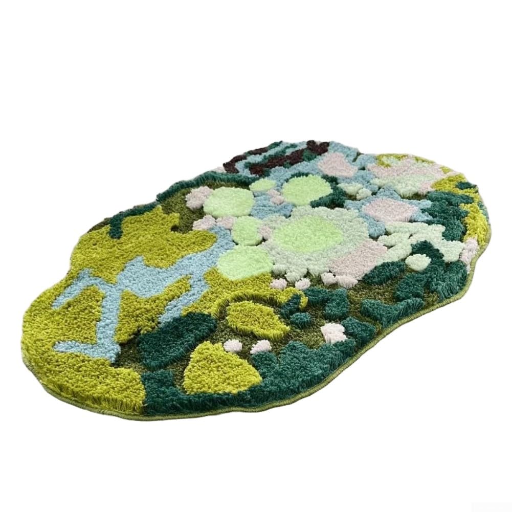 RemixAst 3D Green Moss Pattern Bathroom Rug,Thick Microfiber Bath Mat with Non Slip TPR Backing Plushs Floor Carpet for Indoor Living Room 20x32 Inch