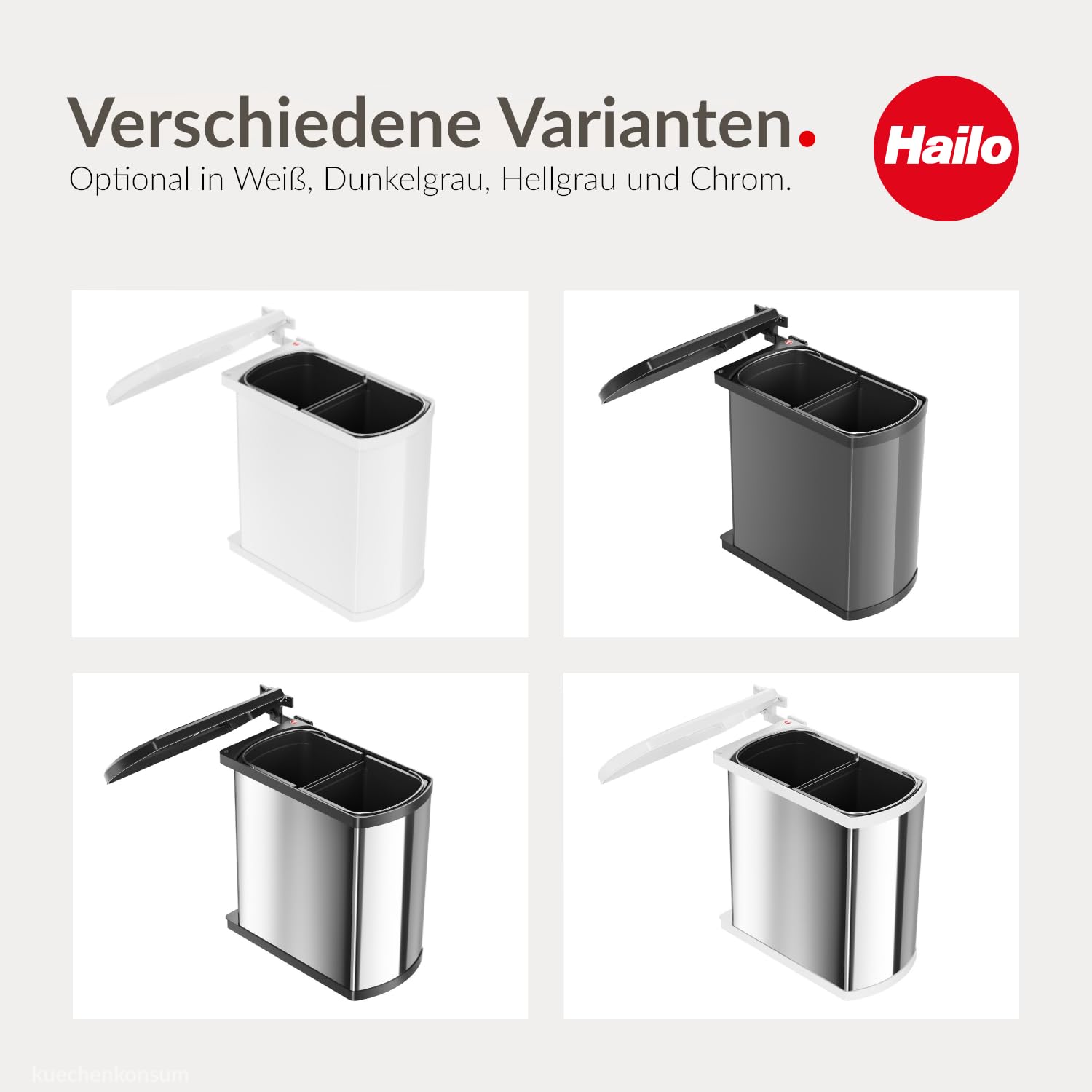 Hailo Abfallsammler 3416001 | Schwenkbarer Einbau Mülleimer Duo 16 L | Für Küchenschränke ab 45 cm Breite mit Drehtür | Robustes Weißes Design | Einfache Montage | Perfekte 2fach Mülltrennung