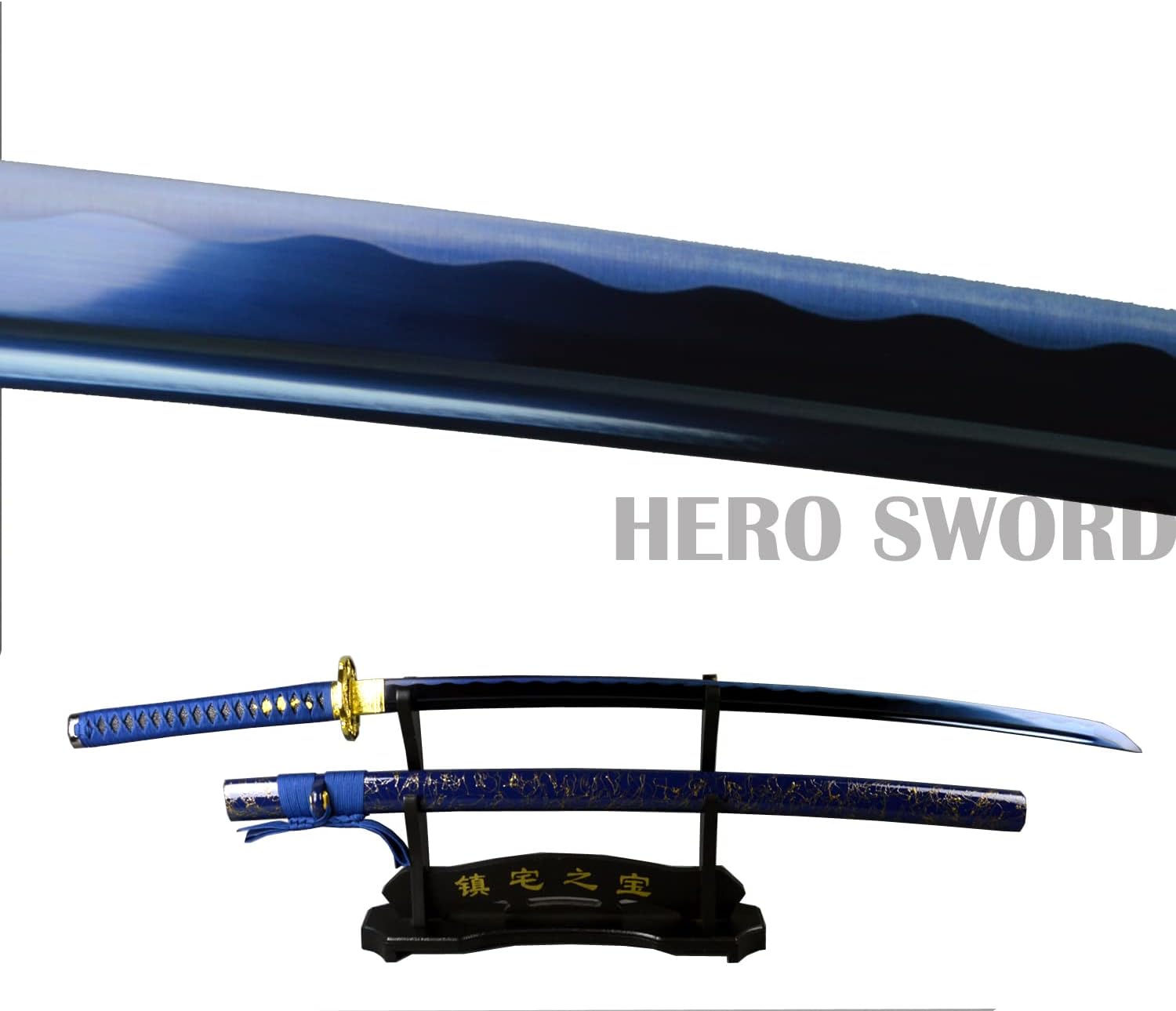 HERO SWORD Real Katana Handmade Blue Blade Japanese Samurai Sword Hand Forged Full Tang 1095 High Carbon Steel Sharp Blad Combat Ready (Blue Dragon Katana)