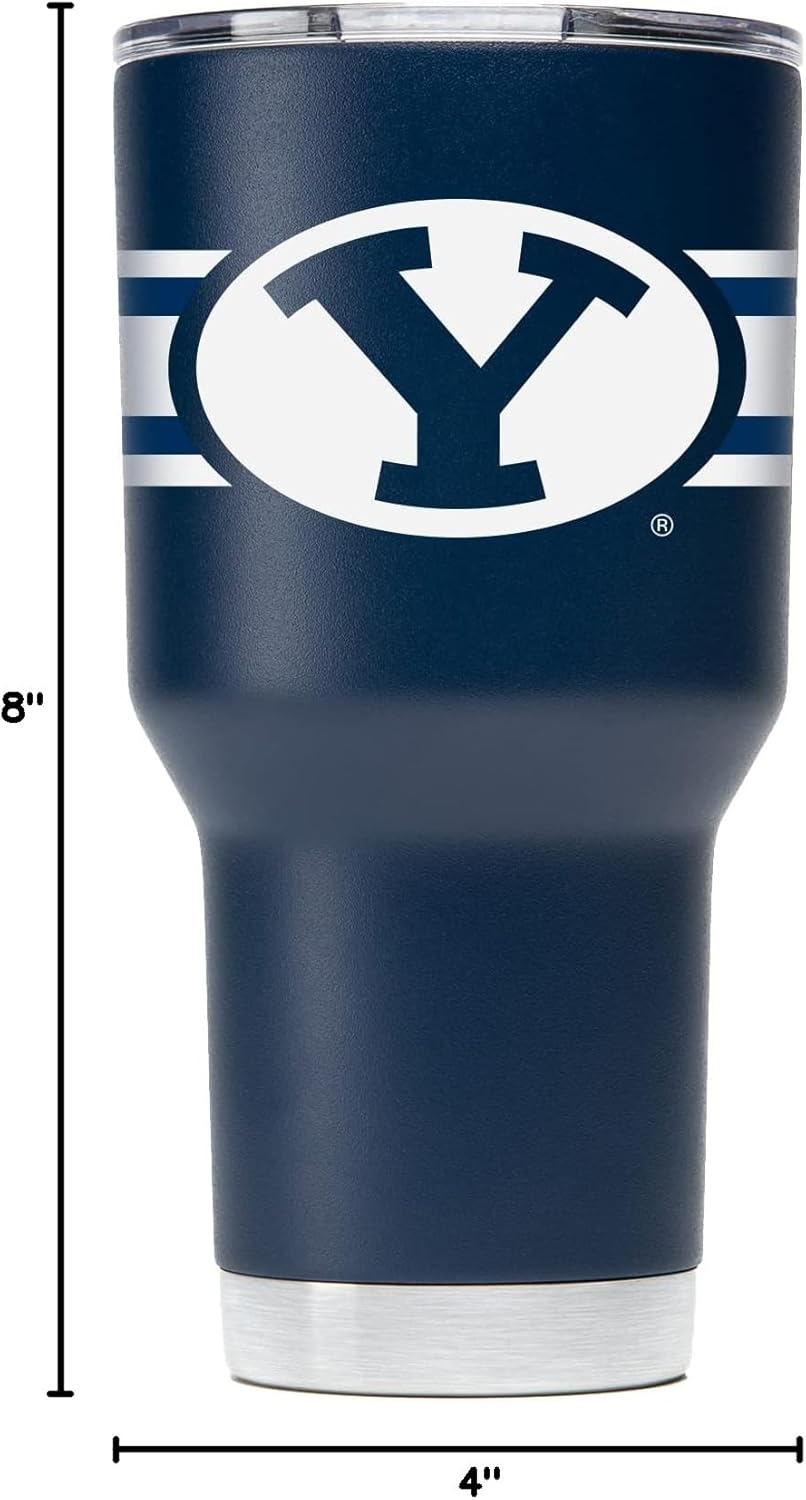 Gametime Sidekicks BYU 30oz Navy Tumbler - Officially Licensed, 18/8 Stainless Steel, Double-walled, Vacuum-insulated, UV LED Printed Logos, Sweatless, Stays Hot/Cold - 360 Wrap