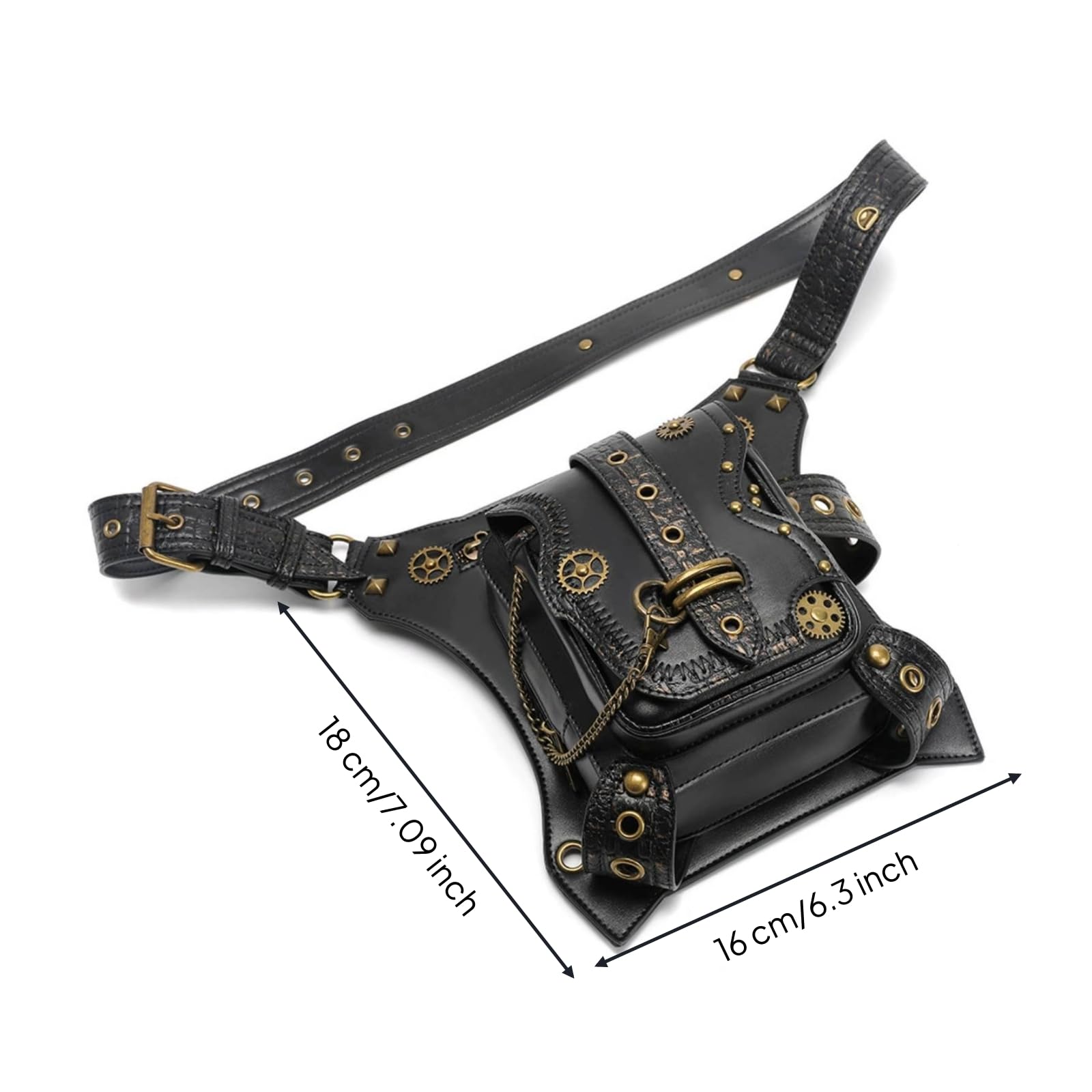 Pochette de Taille Sac Banane Ceinture Structurée avec Chaîne et Rivets Motifs Engrenages Esthétique Steampunk en PU Polyester Adaptée aux Concerts Conventions Cosplay Vie Quotidienne
