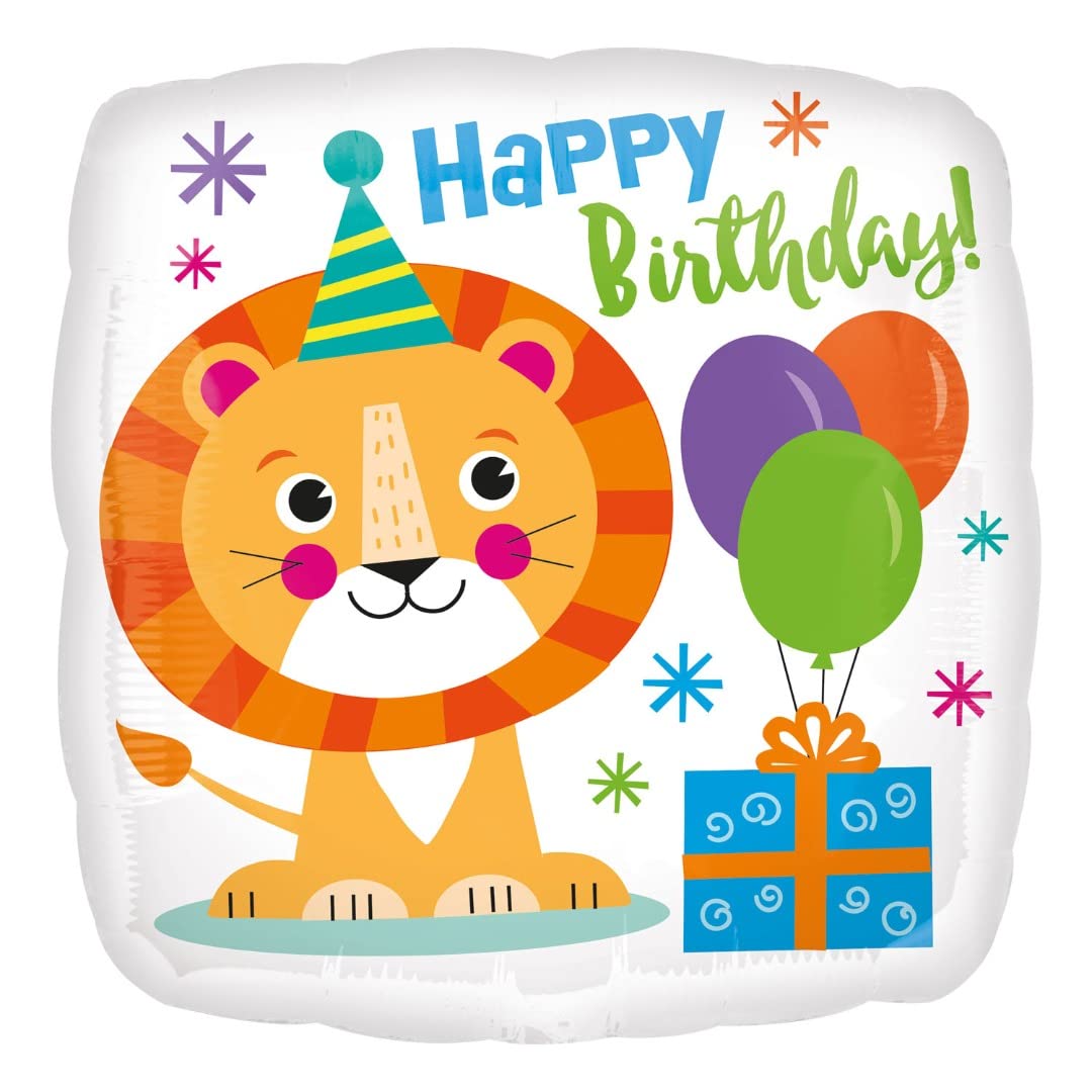 amscan Happy Lion Birthday 18" Standard Square Foil Balloon with Colour LED Lights Helium