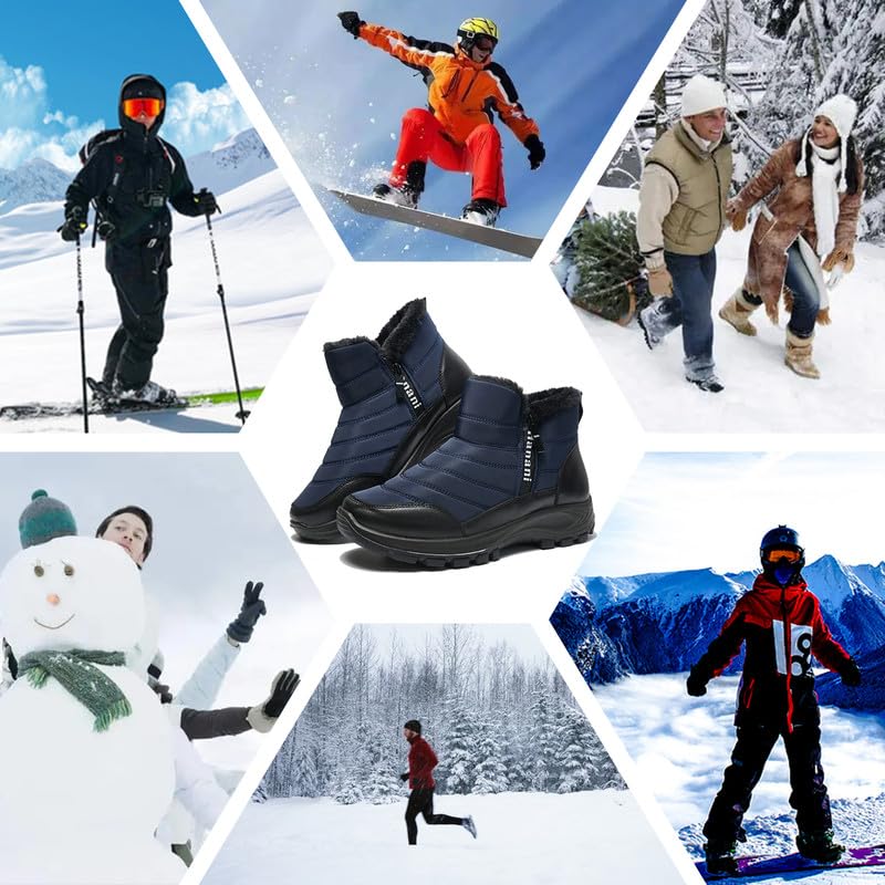 Image of Hanani Mens Winter Snow Boots Fur Lined Warm Ankle Boots Zipper Closure Waterproof Outdoor Boots Men's Lightweight Comfortable Shoes