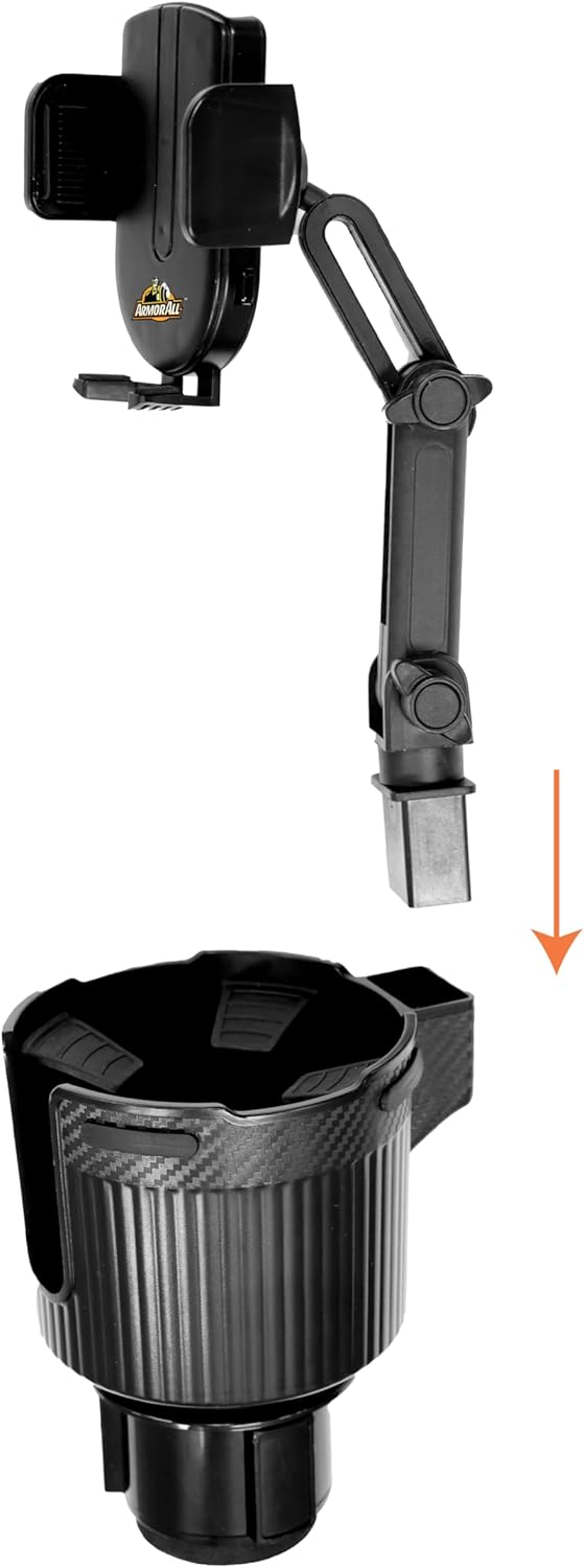 Armor All 2-in-1 Cup Holder Cell Phone Holder, Dual Cellphone Car Mount and Cupholder, XL Cupholder Holds Bottles, 6” in Arm 360° Degree Rotatable, Swivel Phone Mount Fits Most Phones, Expandable Base - Image 5