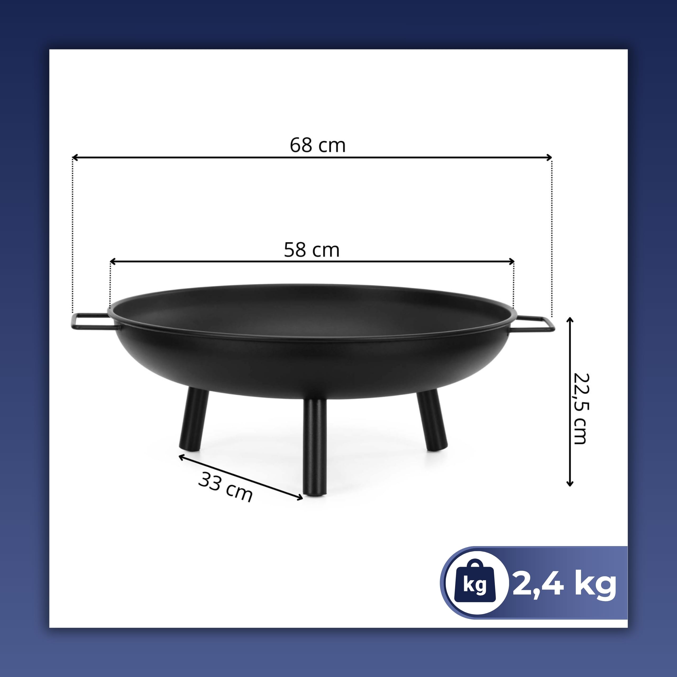 Brasero de jardín de 58 cm, brasero portátil, para exteriores, redondo, de acero, para terraza, camping, hoguera, patio, calefacción de jardín, color negro SPRINGOS