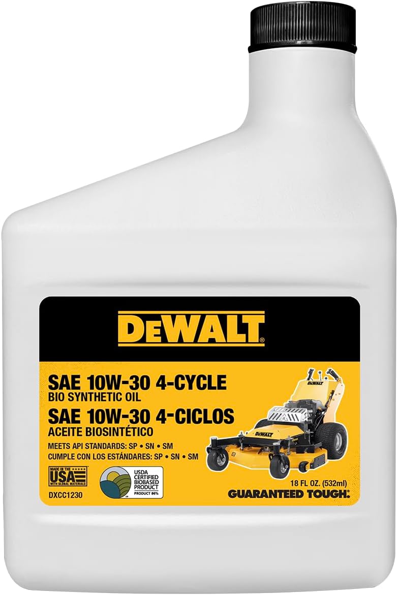 DEWALT Biosynthetic SAE 10W-30 Oil – 4-Cycle Engine Oil for Small Engines, Generators & Outdoor Power Equipment – API SP Certified – Extended Interval, Cold Start Protection – 18 oz product image