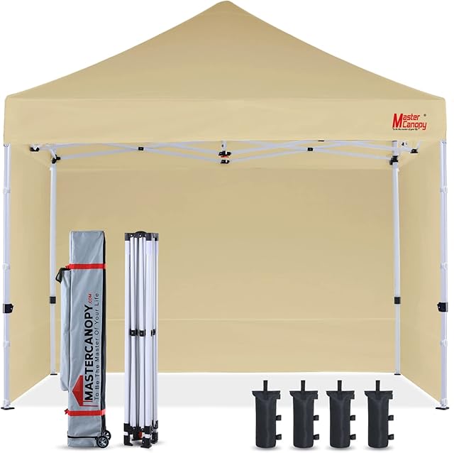 MasterCanopy Heavy Duty Pop-up Gazebo tent with Sidewalls (3x3M,Beige)