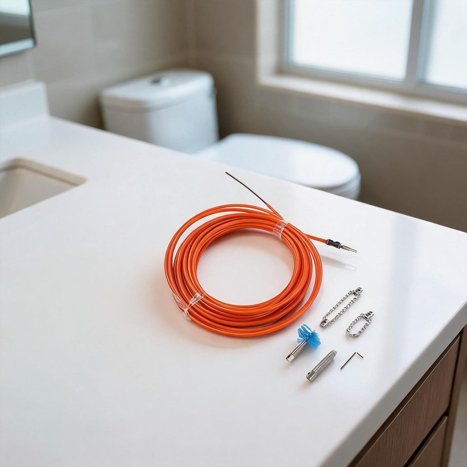 Handkurbel-Ablaufschlange aus Edelstahl für WC, Waschbecken, Dusche, Badewanne, Rohrverstopfungsentferner, 3 m, Rot (15)