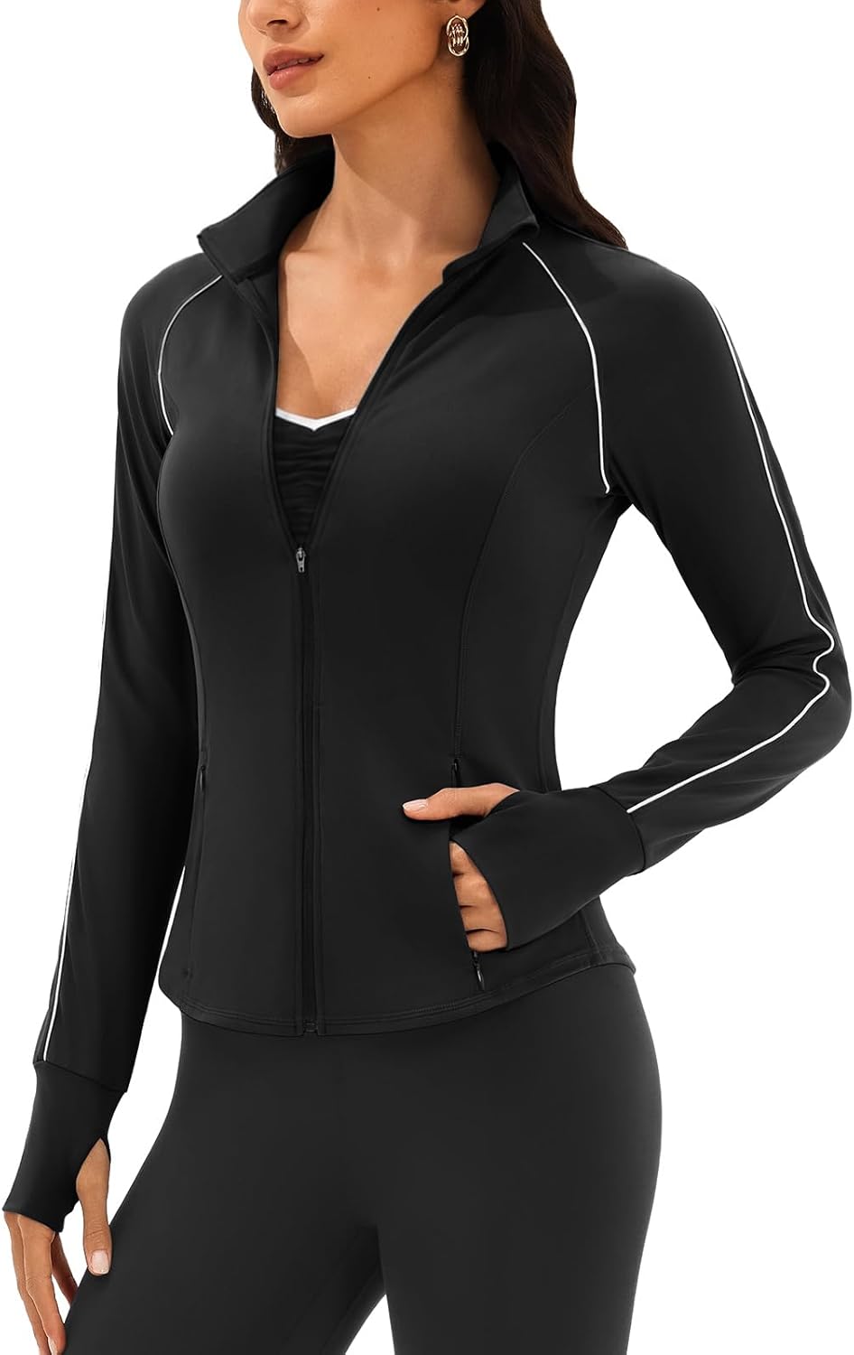 Cropped Workout Jackets for Women Running,Lightweight Yoga Tops Athletic Jacket Slim Fitted,Full Zip Up with Pockets
