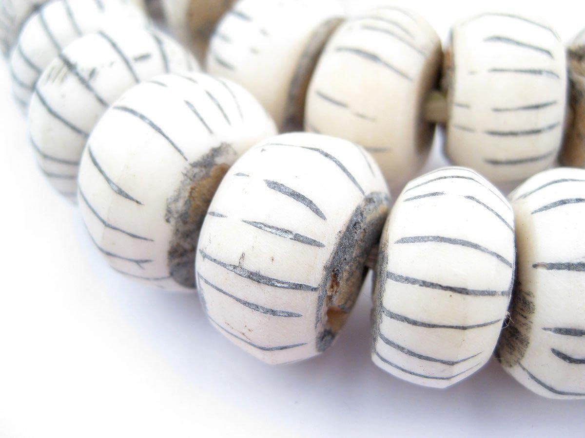 The Bead Chest Carved White Bone Beads - Full Strand of Fair Trade Artisanal African Beads (Watermelon)