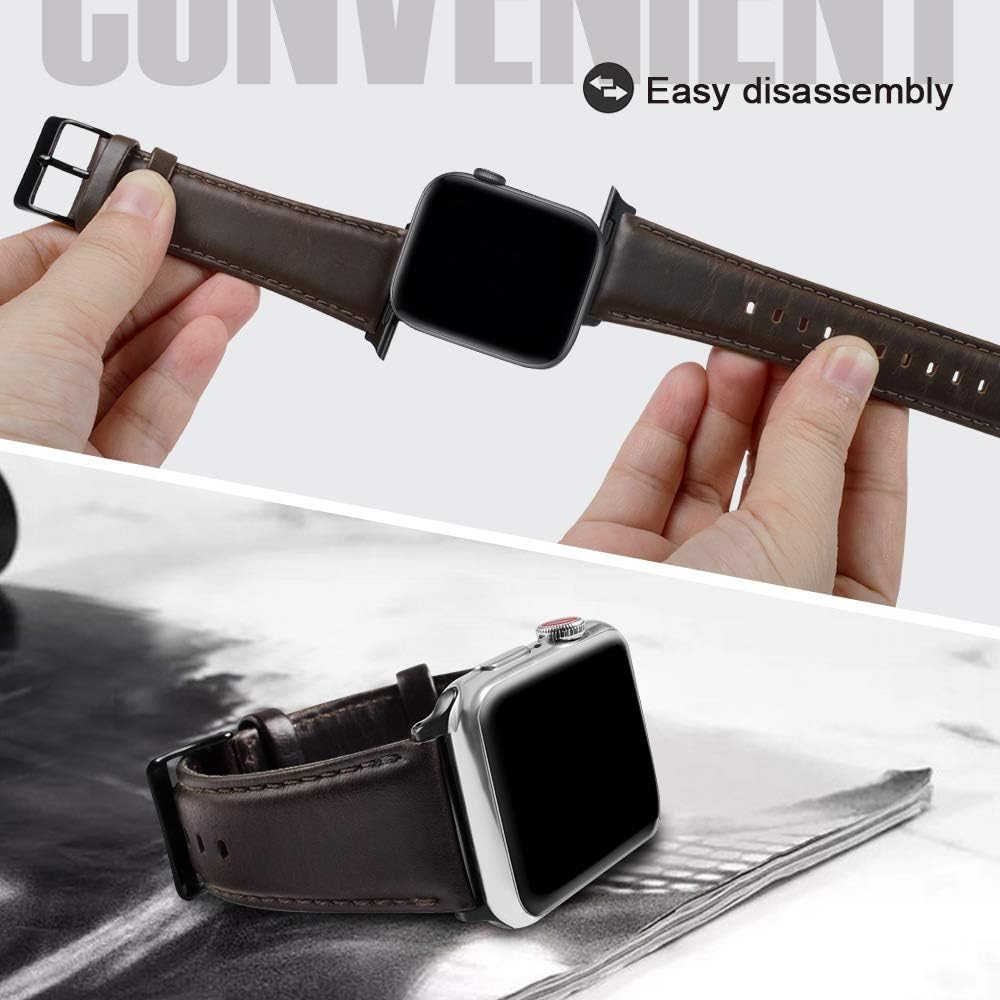 top4cus Compatible with 38mm/40mm Genuine Leather Band iwatch Strap Apple Watch Series 6 Series SE Series 5 Series 4 Series 3/2/1 and Sport Edition, Stainless Metal Clasp (40mm, Matte Coffee Brown)