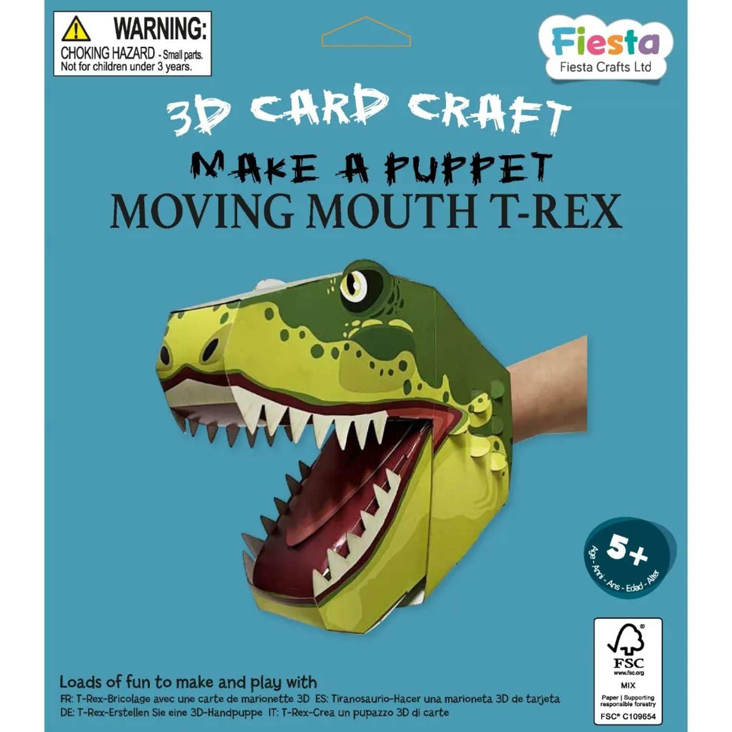 Fiesta Crafts T-Rex 3D Hand Puppet Craft Kit, Easy to Assemble