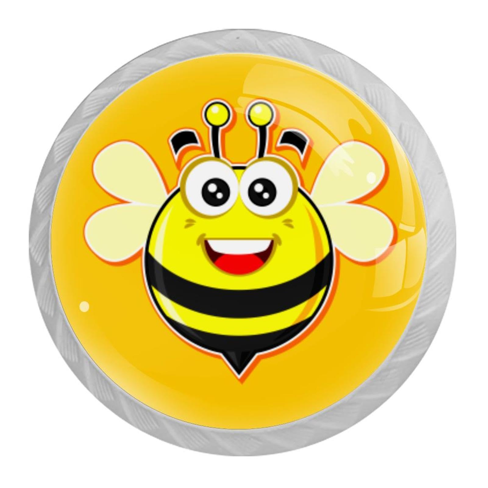 Tqmspg 4 Pieces Drawer Pulls Cute Bee Door Knobs Dresser Handles for Kitchen Wardrobe Cupboard Hardware Furniture
