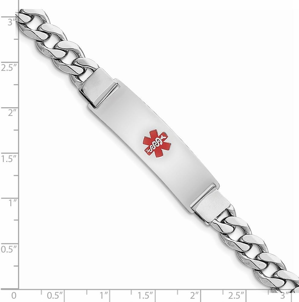 Solid Sterling Silver Rhodium-Plated Medical ID Curb Link Bracelet