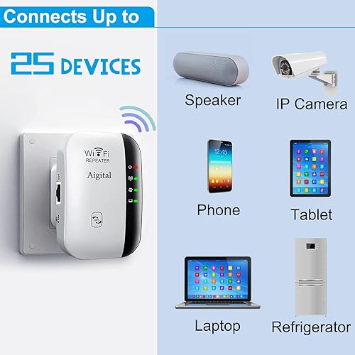 Miniatura 6 de Amplificador de señal con extensor WiFi, cubre hasta 1200 pies cuadrados y 30 dispositivos, extensor de alcance WiFi de 300 Mbps y 2.4 GHz,