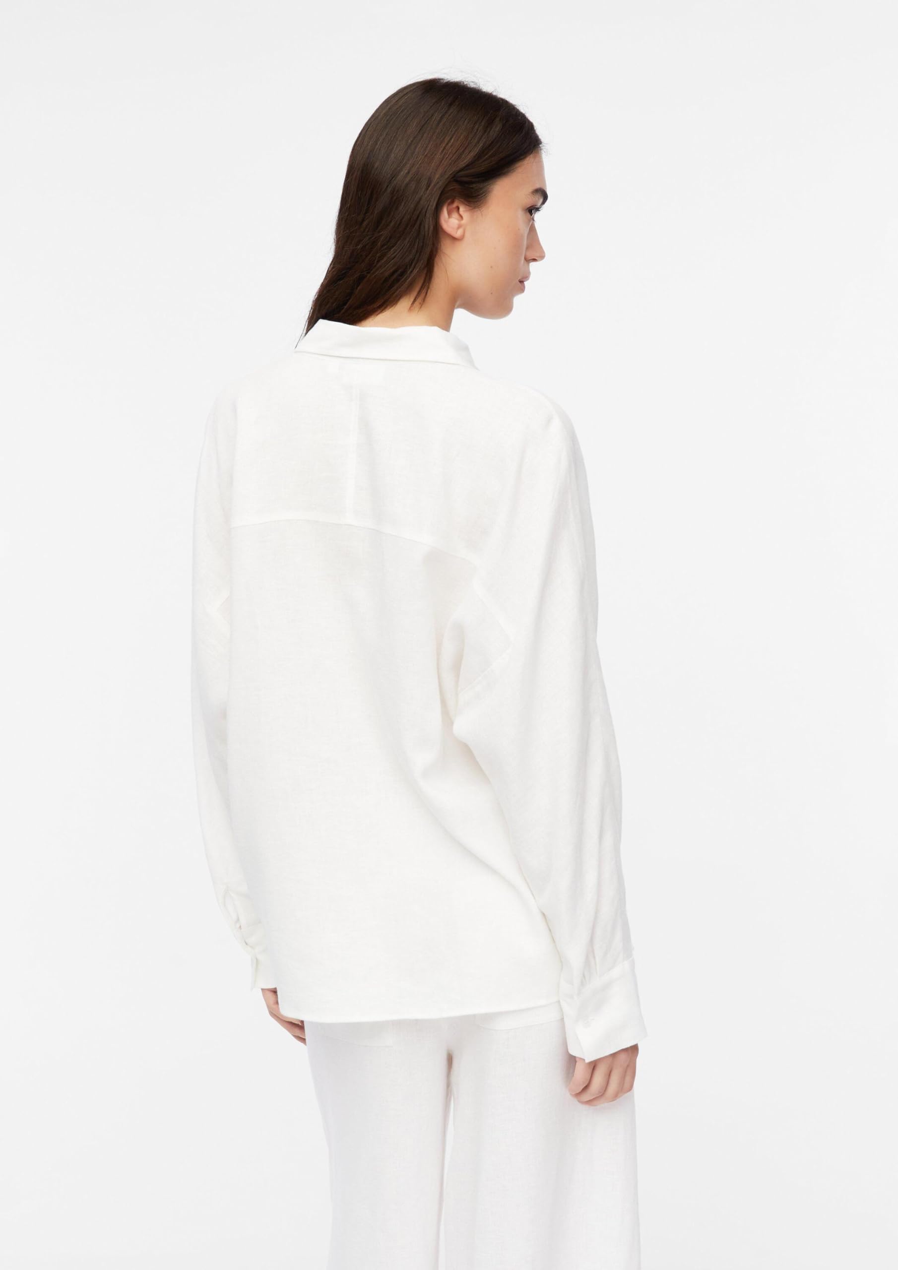 Comma Damen Bluse aus Leinenmix – Relaxed Fit, Fledermausärmel, durchgeknöpft