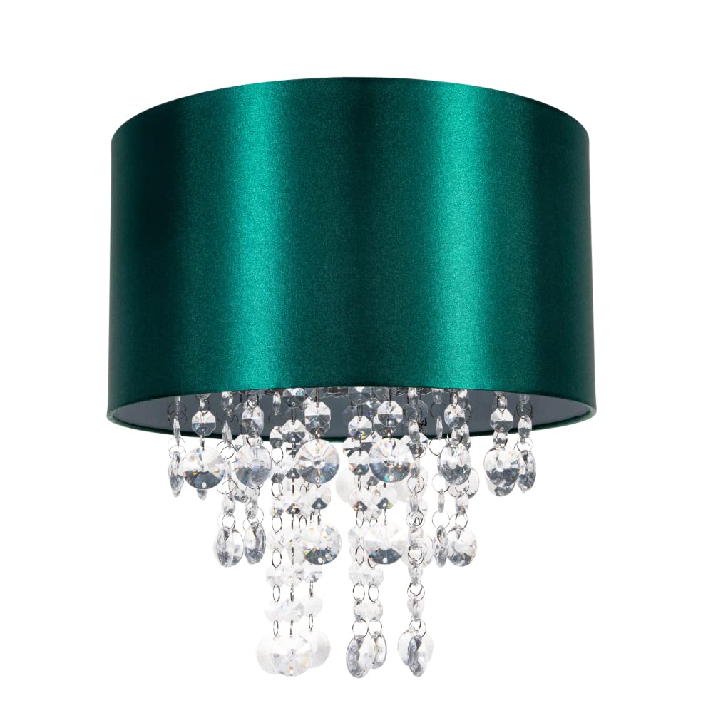 Happy Homewares Green/Light Modern Satin Fabric Pendant Shade With Transparent Acrylic Droplets