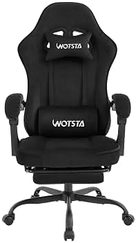 Silla Gaming Tela, Silla Ergonomica Escritorio, Silla Gamer con Tapicería, conReposacabezas, Reposapies, Ruedas, Regulable en Altura, Sillas de Oficina Ergonómica con Masajeador