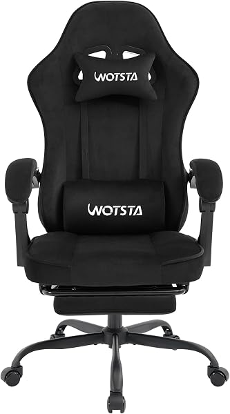 WOTSTA Silla Gaming Tela, Silla Ergonomica Escritorio, Silla Gamer con Tapicería, conReposacabezas, Reposapies, Ruedas, Regulable en Altura, Sillas de Oficina Ergonómica con Masajeador