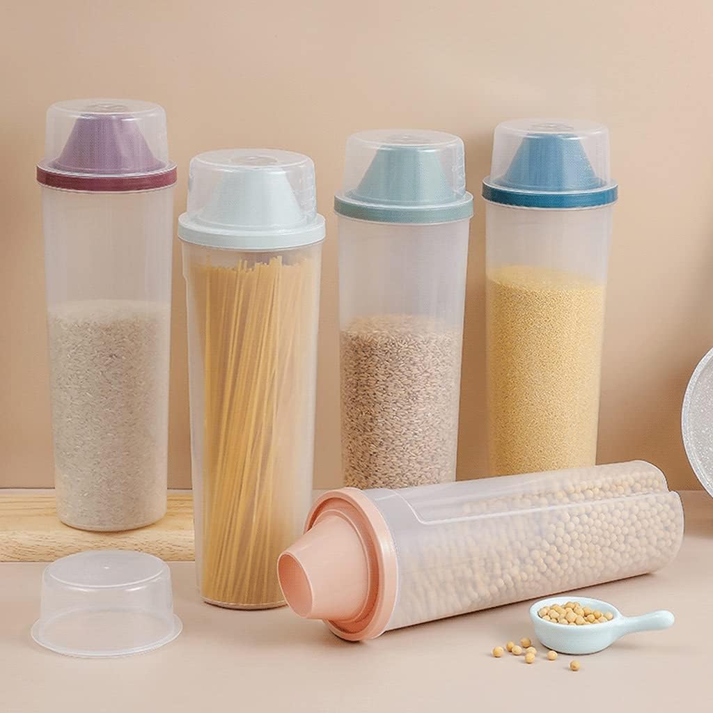 kitchen jars Plastic Storage Box Kitchen Food Grains Cereal Containers Tall Food Storage Spaghetti Noodle/Pasta Container With Scale Lid Useful Container Set (Color : 3pcs green) (2pcs Pink )