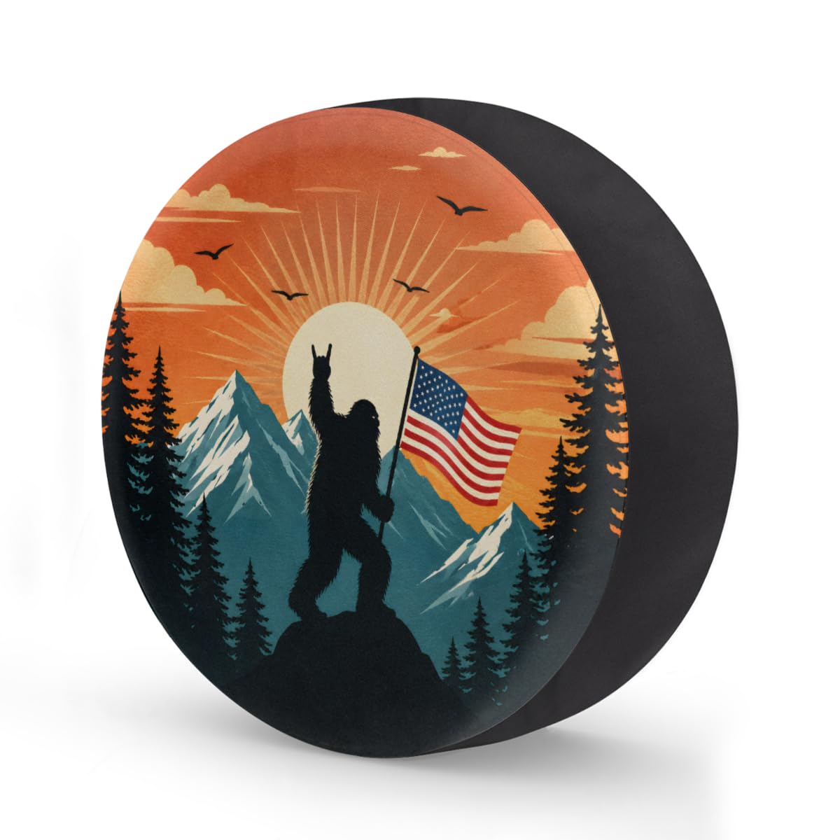 Bigfoot American Flag Spare Tire Cover Wheel Covers Protectors Waterproof Dust-Proof Universal Fit Trailer, RV, SUV and Many Vehicle 16 Inch,C-05