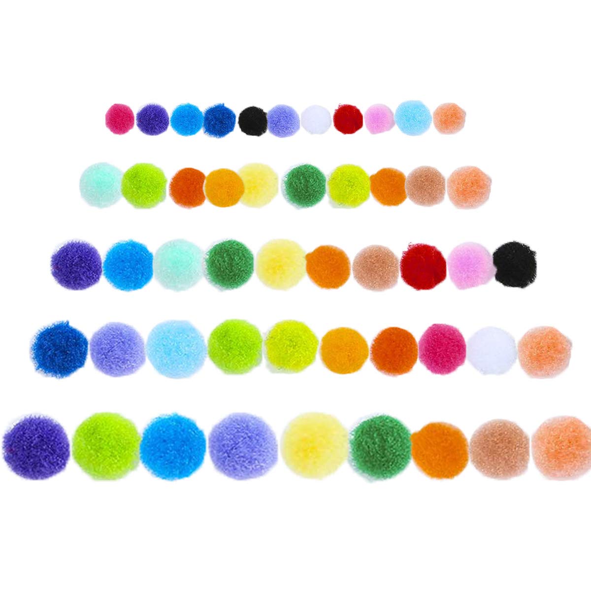 800pcs Small Multicolor Pompoms, 5 Sizes(1cm, 1.5cm, 2cm, 2.5cm, 3.5cm) Assorted Elastic Arts and Crafts Pompoms Ball for DIY Creative Crafts Decorations Hobby Supplies Kids Children Project (5 Size)