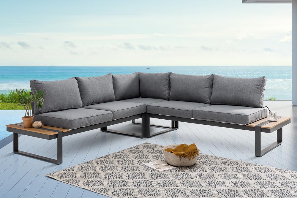 Riess Ambiente Große Garten Sitzgruppe Set Tampa Lounge 240cm grau Outdoor Sofa Wetterfest inkl. Kissen Gartenlounge