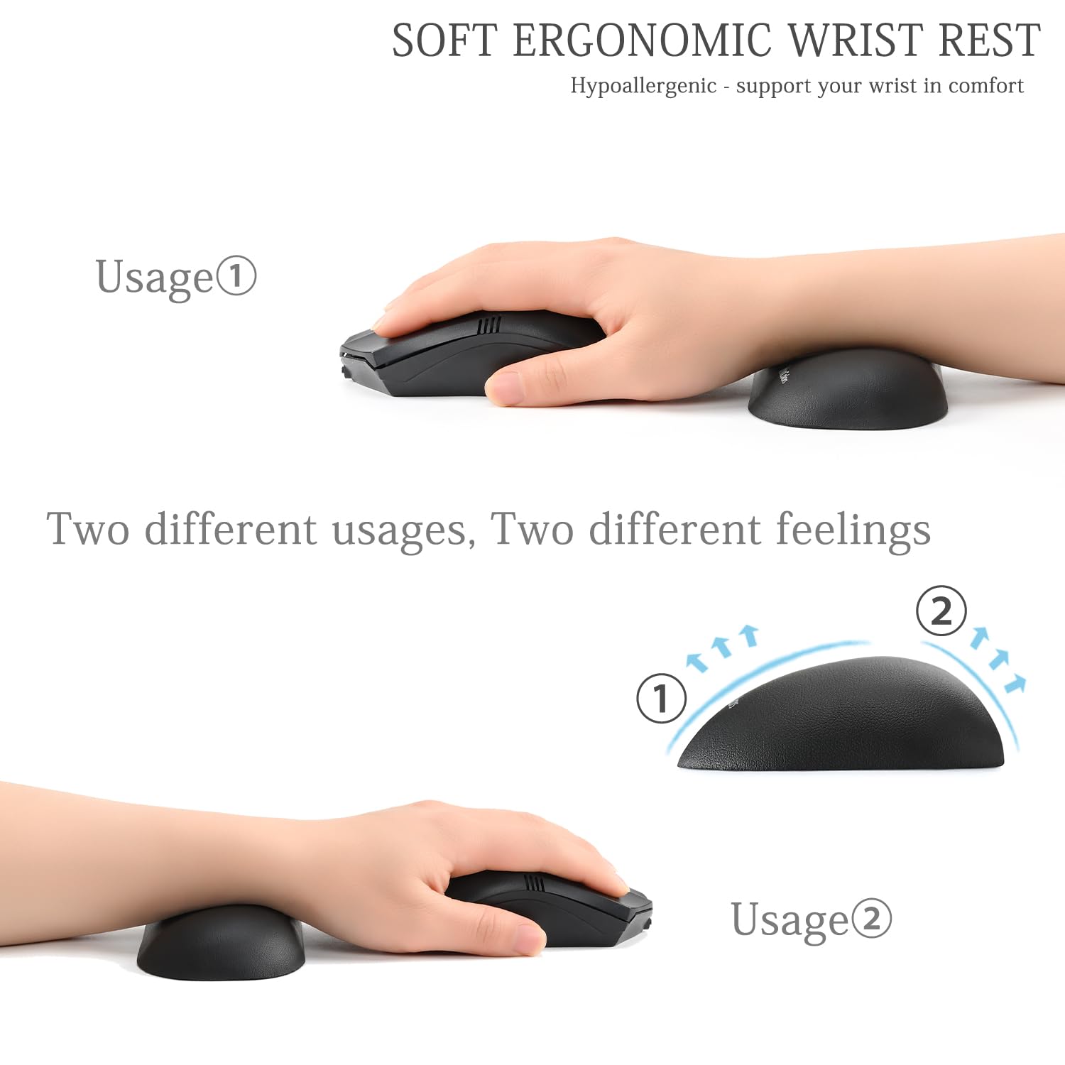 UnivoColors Design-Wave Wrist Rest, Artificial Sheepskin+Memory Foam+Ergonomic+Anti-Slip Gel, Resilience Support During Work and Gaming,Mouse Accessory,Black