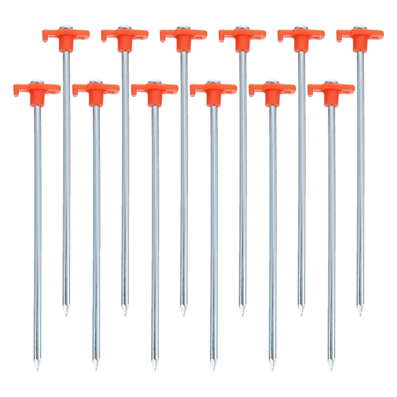 Lot de 16 Piquets de Tente Métalliques Robustes Orange 6X250Mm Piquets Renforcés pour Sol Dur Ancrage Profond pour Camping Plage et Auvent Accessoires de Fixation Outdoor