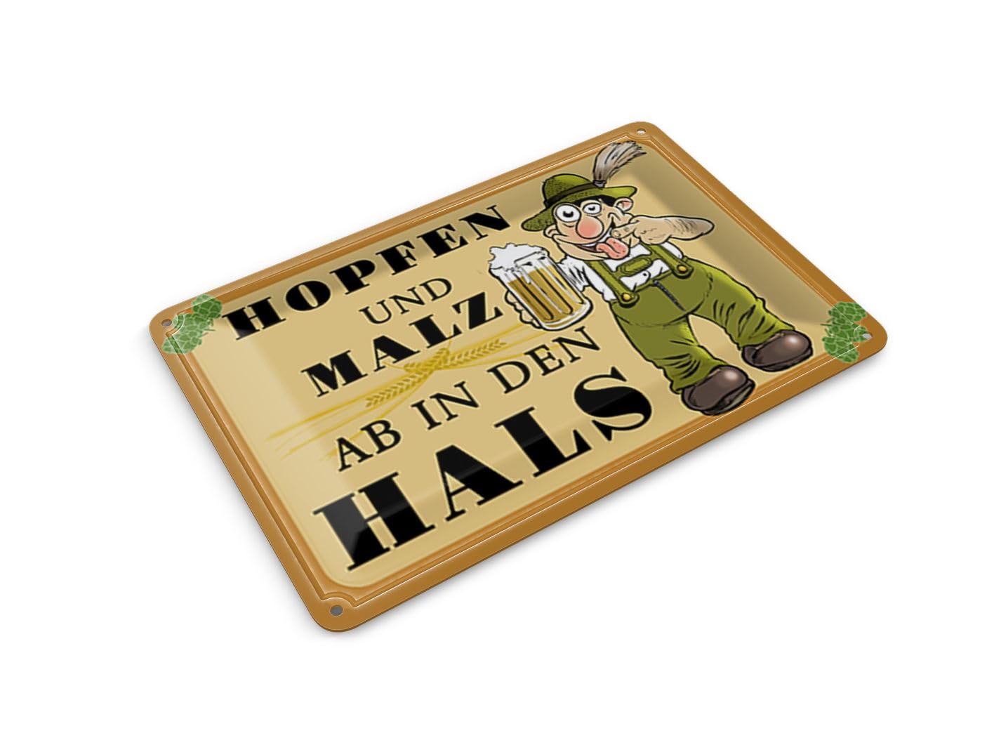 Femer Tin Postcard Alcohol 14 x 10 cm Hops and Malt Off in the Neck Decorative Sign