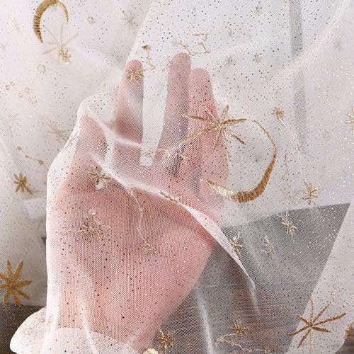 2 Colors Ivory and Black Tulle 3D Embroidery Mesh Lace Fabric Gold Star Gauze Fabric Wedding Fabric 51 Inches Width Sale by Yard (Ivory)