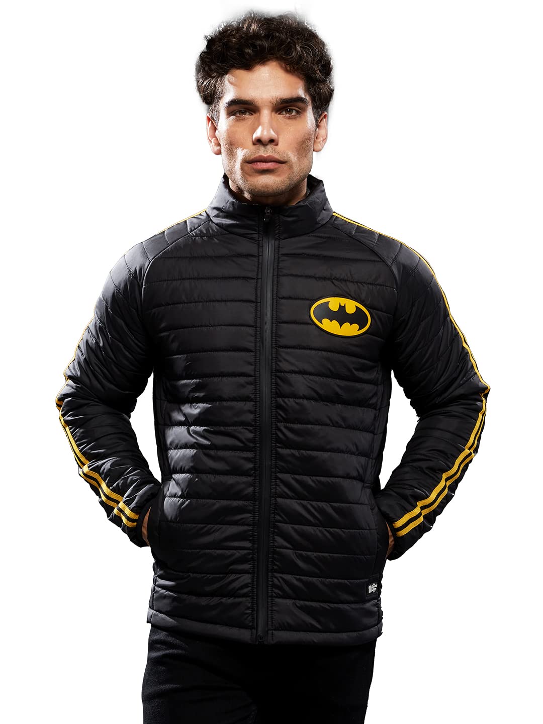 The Souled StoreMen Official Batman: Classic Logo Black Printed Puffer Jackets