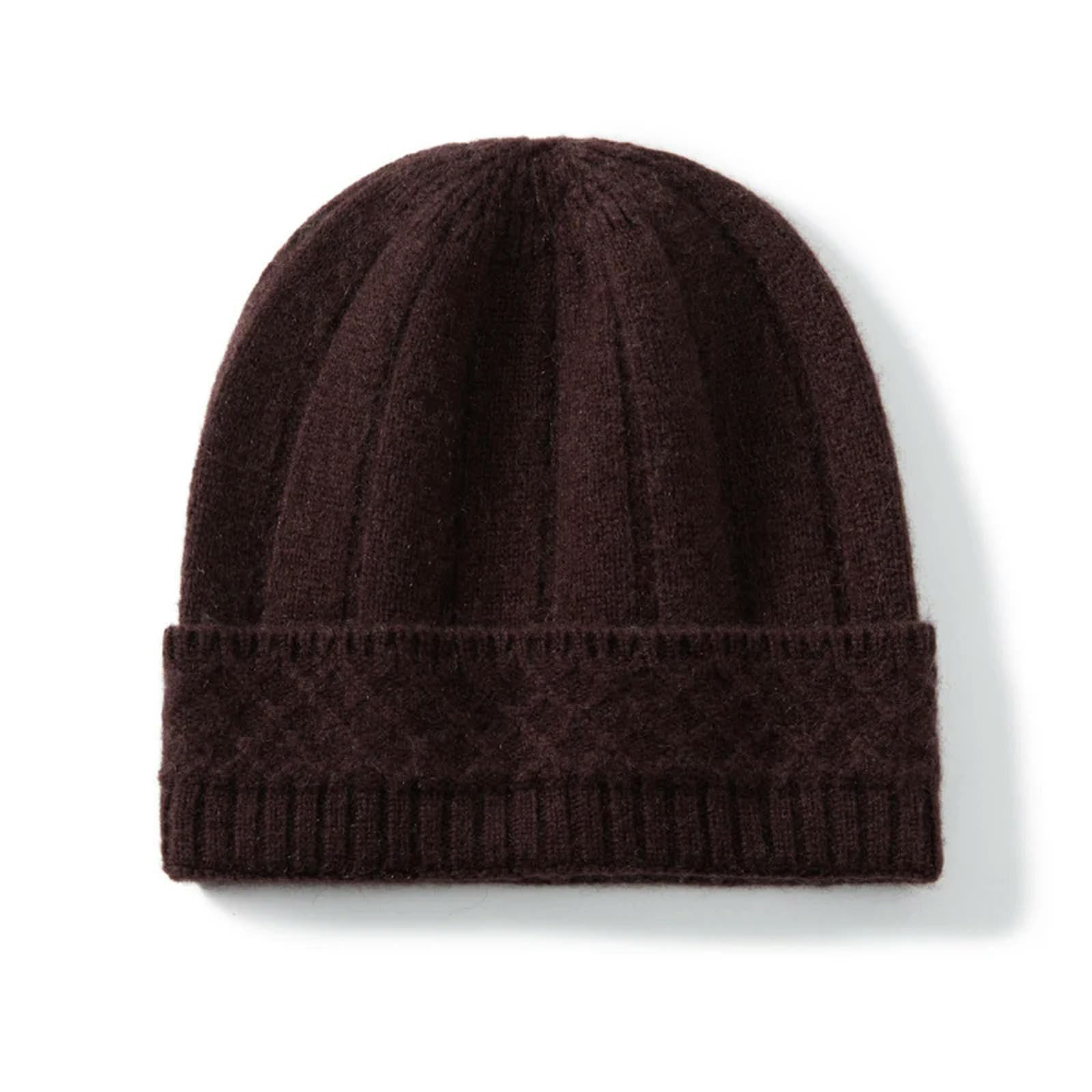 Bonnet femme en cachemire de tricot hiver chaud couleur brun foncé taille unique