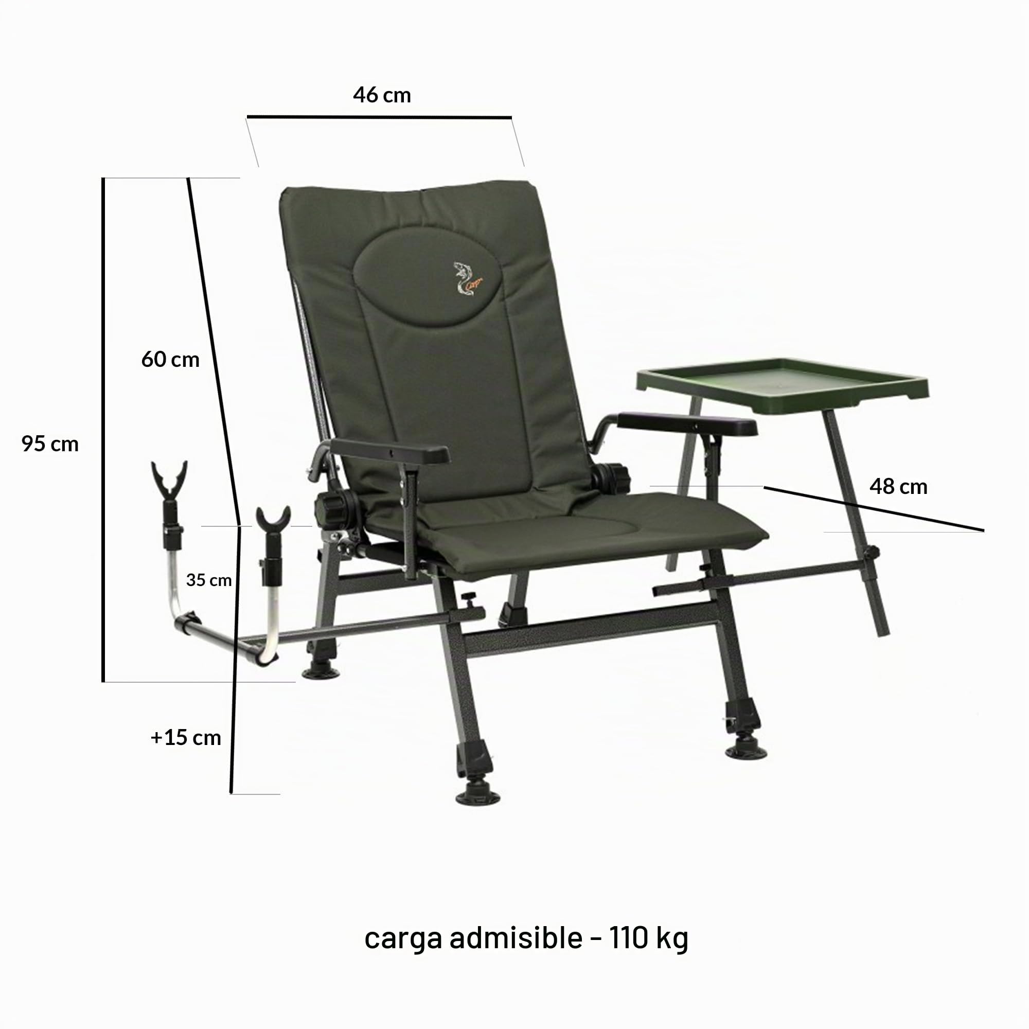 Carp F5R ST/P - Silla de acampada con altura extra y soporte para caña de pescar
