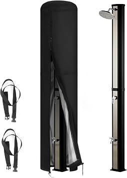 Saking Solar Shower Cover Waterproof, Heavy Duty Outdoor Shower Cover for 9.3 Gallon Solar Shower with UV Coating, Protective Cover for Solar Showers, Windproof, Dustproof, Black 220 x 67cm