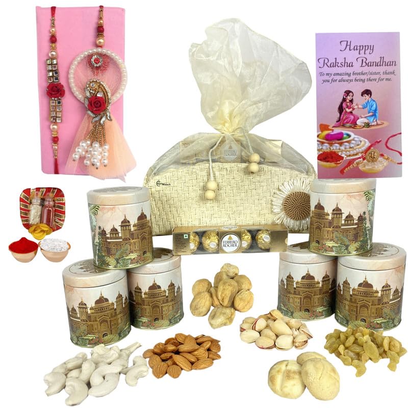 Image of NUTRI MIRACLE Rakhi Gift Hamper with Handpicked Dry Fruits and Chocolates | Birthday Celebration Basket Featuring Nut Mix and Treats