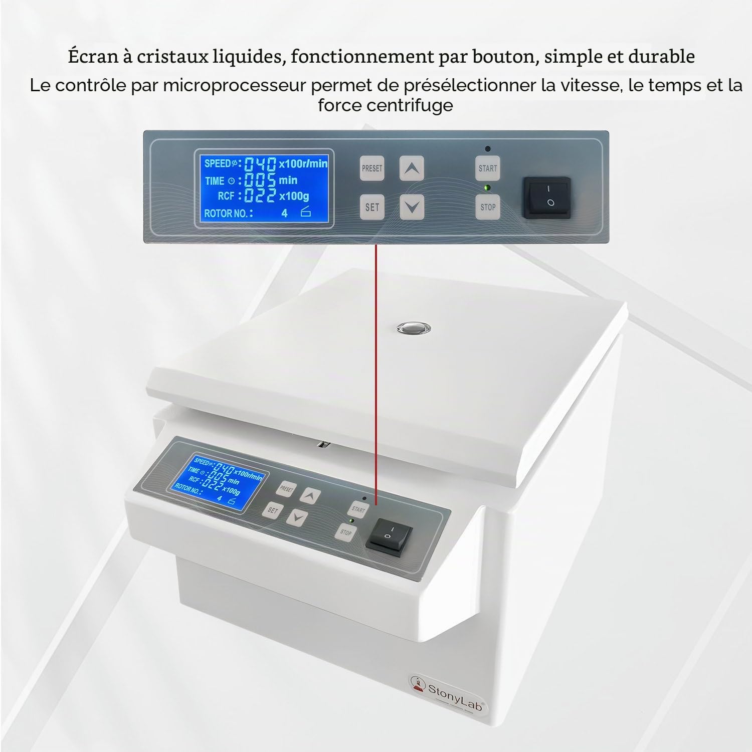 stonylab Centrifugeuse Basse Vitesse, 220V/60Hz, Centrifugeuse de Paillasse Numérique avec Une Vitesse Maximale de 4000 TR/MIN, Une Force Centrifuge Maximale de 2400xg, Rotor Oscillant 15 ml x 8