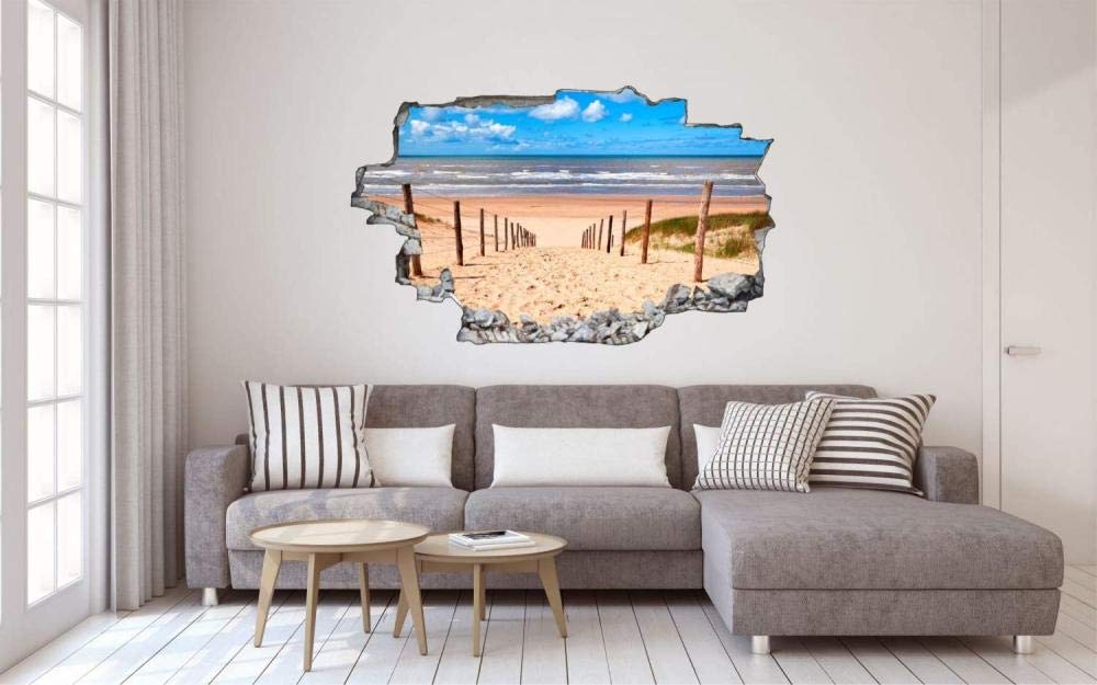 Pegatinas de Pared rotas 3D Fotografía arena de la playa del Mar del Norte calcomanías murales extraíbles decoración de Sala de Arte de Vinilo para Sala de Estar Dormitorio Cocina 70x110cm