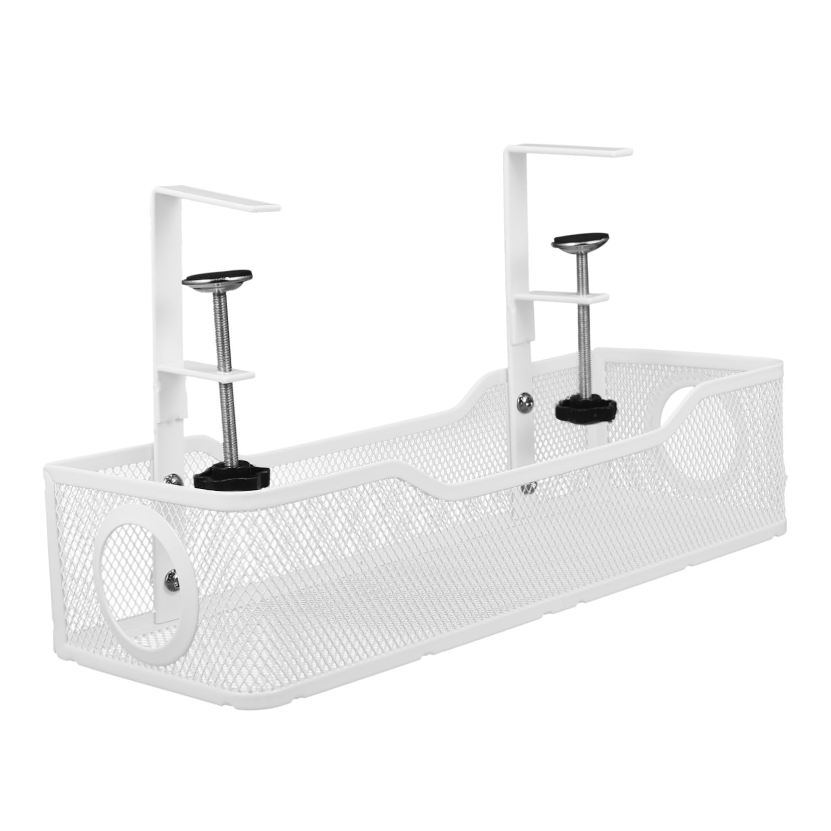 SHINEOFI Organizzatore per Cavi Scrivania in Ferro Bianco Struttura Robusta e Resistenza All'usura, Cesta Porta Cavi Regolabile per Ufficio e Camera da Letto
